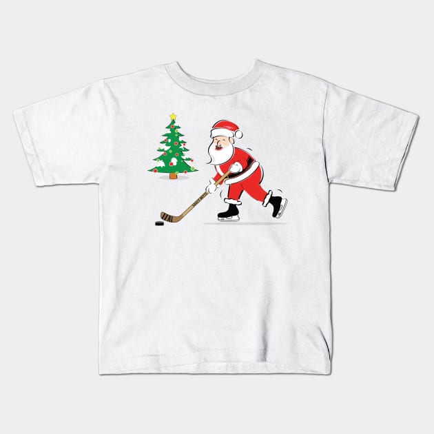 Hockey Santa and Christmas Tree Kids T-Shirt by SaucyMittsHockey